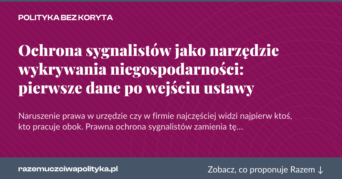 Karta social do udostępnienia: Ochrona sygnalistów jako narzędzie wykrywania niegospodarności: pierwsze dane po wejściu ustawy