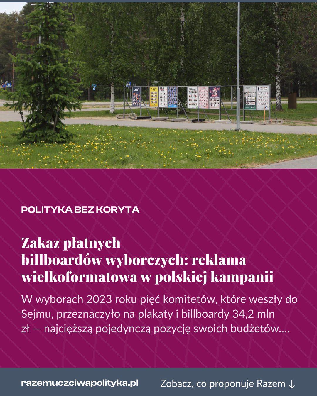 Grafika pionowa do udostępnienia: Zakaz płatnych billboardów wyborczych: reklama wielkoformatowa w polskiej kampanii