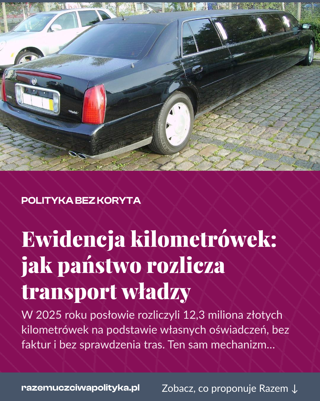 Grafika pionowa do udostępnienia: Ewidencja kilometrówek: jak państwo rozlicza transport władzy